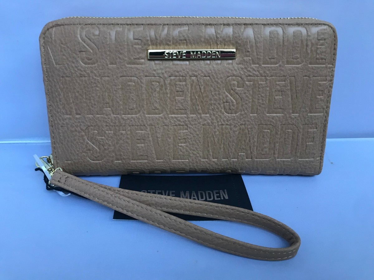 STEVE MADDEN Women's Wallet Stamped Logo Gold Zip Wristlet