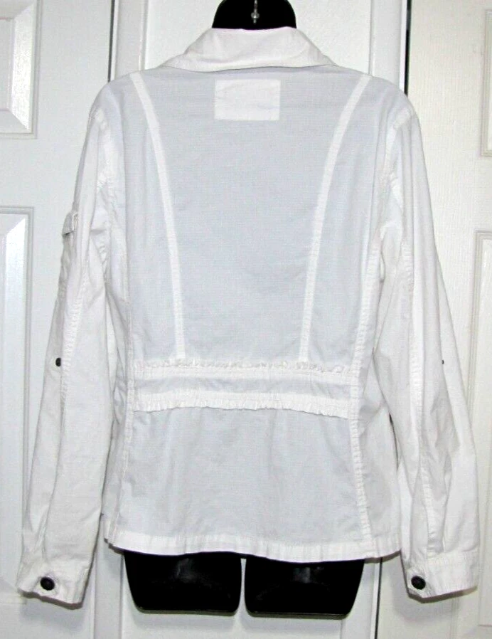 Dressbarn Túnica Chaqueta a Presión Elástica-Algodón Manga con Pestaña Enrollable Volantes Mujeres Blanco L Foto 4 de 4