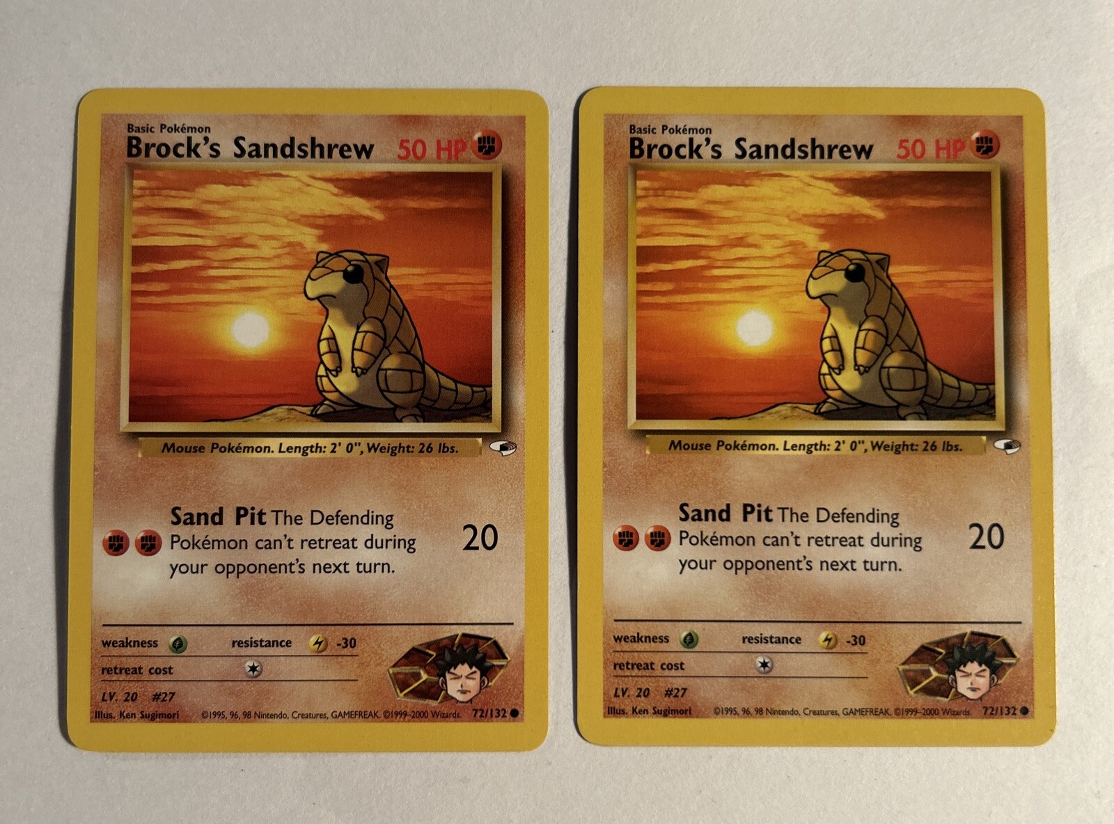 2X Brock's Sandshrew - 72/132 - Common - Unlimited Edition LP Pokemon Gym