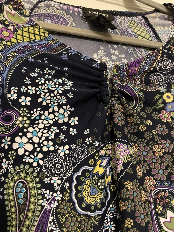 Vestido Alyn Paige Talla S Manga Larga Estampado Paisley Boho Hippie Azul Púrpura Verde Foto 3 de 4