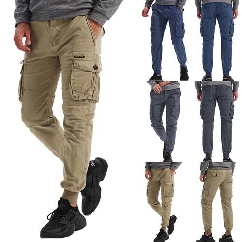 Pantalones Vaqueros Hombre Joggers Cintura Elástica Cargo Combat Casual Puño - Imagen 3 de 33