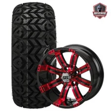 12" Casino Red & Black Golf Cart Wheels on Tires Combo (20x10-12) Set of 4