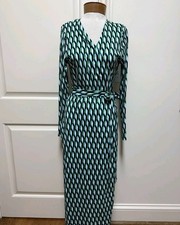 Diane Von Furstenberg x Target Midi Wrap Dress Sz S Womans Green Geo Long Sleeve