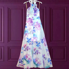 LIPSY VIP SIZE 10 WHITE PURPLE FLORAL MAXI DRESS LADIES DAY WEDDING PARTY CRUISE