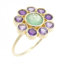 Authentic K10YG Flower Emerald Ring  #230-000-117-8769