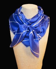 Glentex square scarf. SILK; abstract; royal blue, pale blue; 31x31 in.