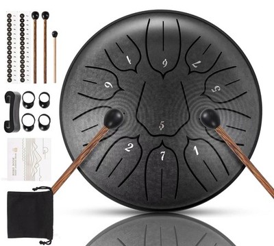 Steel Tongue Drum 11 Note 6 Inches D-Key Tank Handpan 1-Obsidian 