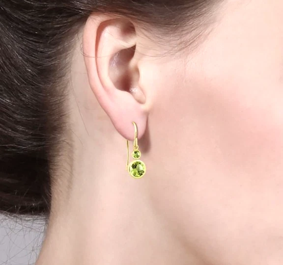 925 Silver Yellow Gold Plated 2.00 Ct Green Peridot Women's Dangle Drop Earrings - Image 2 of 4