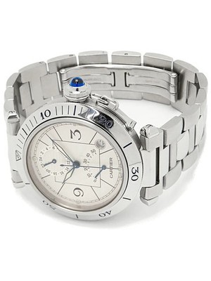 CARTIER WATCH PASHA GMT TIME ZONE W31037H3 AUTOMATIC DATE SEE-THROUGH BACK MEN'S