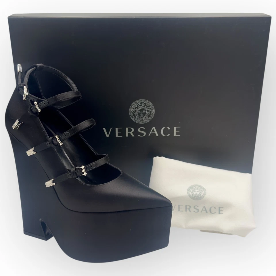 范思哲 Tempest 170 毫米缎面平台泵全新黑色缎面 — 第 3/4 张图片