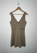 Miss Selfridge Yellow & Black Check Wrap Front Mini Pinafore Skater Dress UK 10