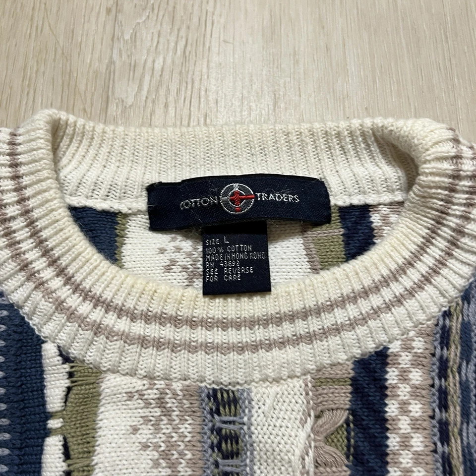 VTG 90's Cotton Traders 3D Knit Coogi Style Pullover Sweater Men’s Large Cotton - Image 3 of 4