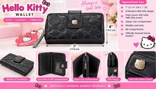Hello Kitty Sanrio Charcoal Gray Embossed Zip Wallet Clutch 7" Long Bifold