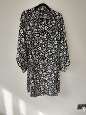 New Look ladies Black White Floral Midi Shirt Dress Size 24 Casual long sleeve