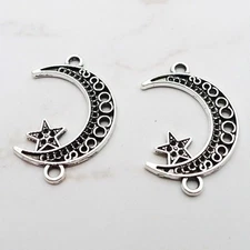 20/50PCS Antique Silver Crescent Moon and Star Charm Pendant Connector JHS435