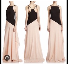 Halston Heritage Asymmetric Maxi Colorblock Black/pink Dress Women’s Sz 10 NWT