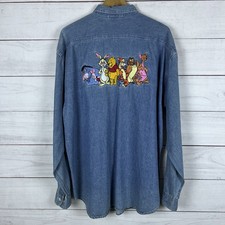 Vintage Disney Store Winnie The Pooh and Friends Denim Button Down Shirt Large