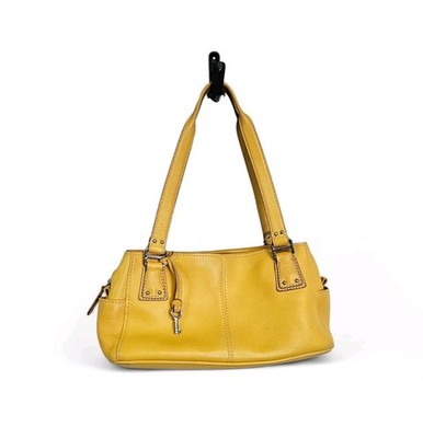 Fossil Yellow Leather 3 Compartment Key Hang Tag Satchel Shoulder Bag Purse