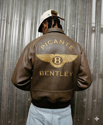 Bentley Brown Leather Bomber Jacket Genuine Racing Biker Men's Outerwear