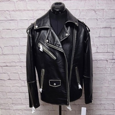Blank NYC Women's Faux Leather Moto Jacket Black Distressed Biker Size Small