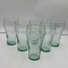 Vintage Set Of 6 Coca-Cola Glass Tumblers Embossed Green Tint Textured 12-14oz