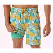 Mens XL Pineapple Print Swim Trunks Swimsuit Shorts with Liner UPF 50 Quick Dry
