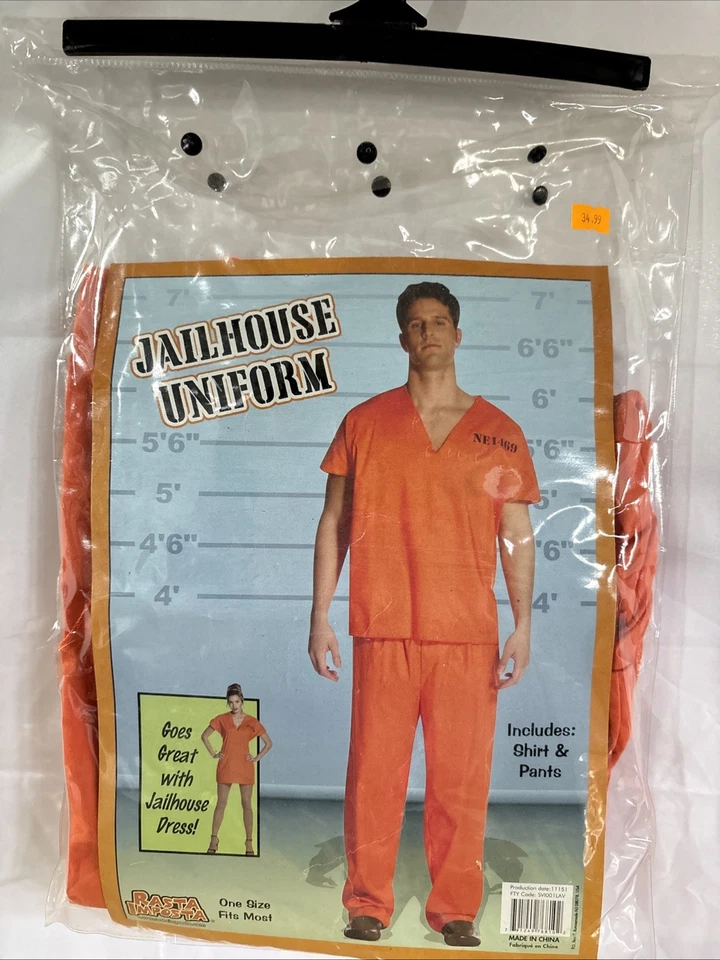 Disfraz de Halloween Rasta Imposta ~ Uniforme de cárcel con esposas añadidas ~ OSFM Foto 2 de 4