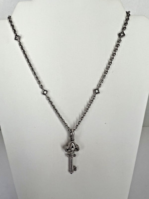 Judith Ripka Sterling Silver Fleur-de-Lis Key Pendant and CZ Station Necklace