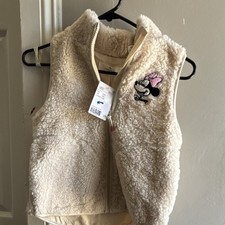 H M Disney Minnie Mouse Beige Sherpa Fleece Full Zip Vest Girls 6-8Y