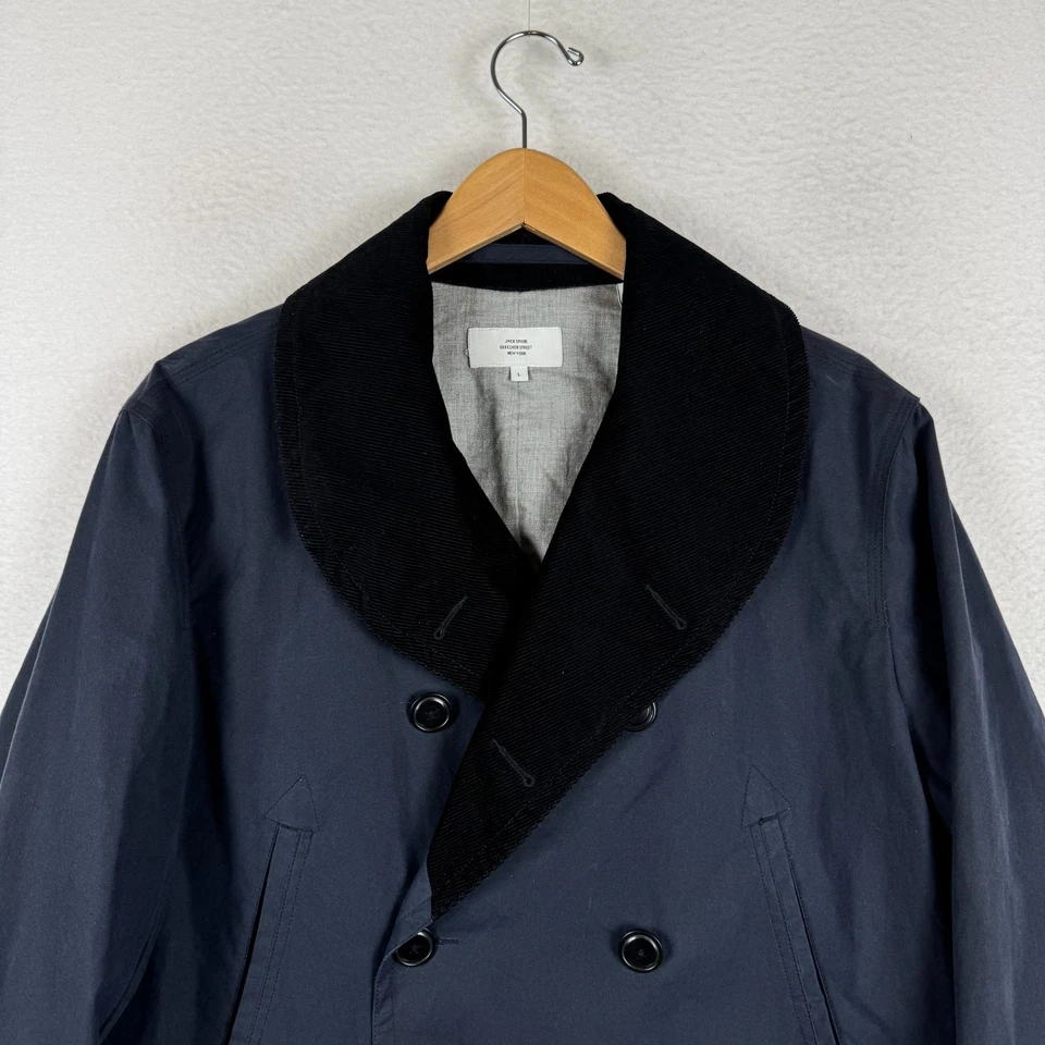 Jack Spade Copeland Waxed Pea Coat Men's Large Blue Corduroy Double Breasted - Image 4 of 4