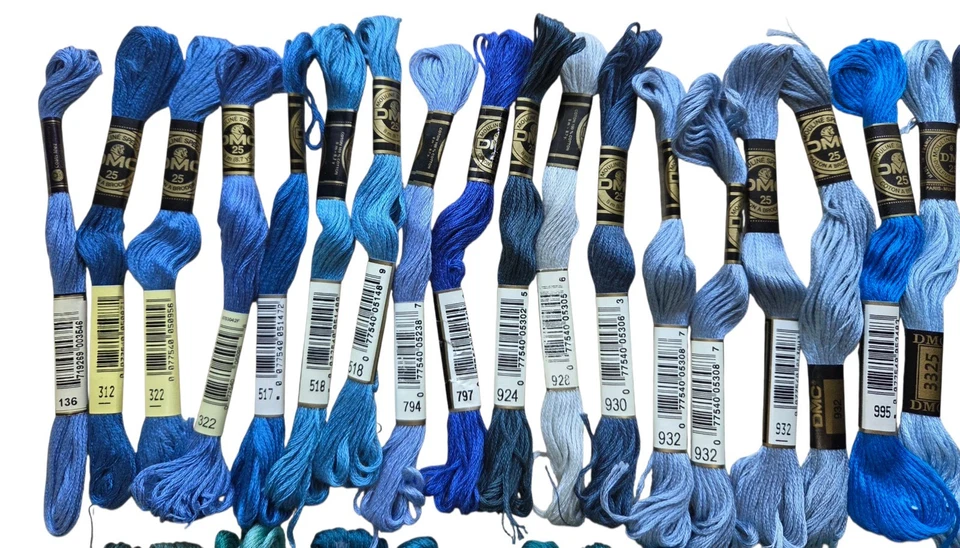 DMC 53 Skeins  3 Anchor 40+ Extras Asst Blue Purple Green Gray Floss Cotton - Image 2 of 4