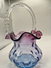 Fenton Mulberry/Purple Coin Dot Basket, 1989-92; spiral handle, Vintage, Antique