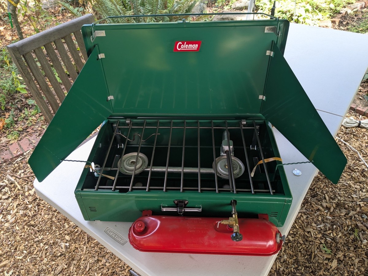 Vintage Coleman 413E 2 Burner Camp Stove With Stand for sale