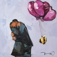 Kiss Couple Romantic Love PRINT Art Painting By Artist Jose Trujillo 16x16