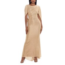 Betsy  Adam Women's Boat Neckline Metallic Cape Gown Gold/Silver Size 4 NWT