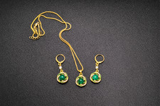 Gold Emerald Green Jewelry Set Necklace Earrings Crystal Bridal Wedding Gift