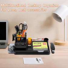 Black Office Supplies for Desk, 17Pcs Desk Organizers and Accessories with 4 ...