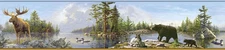 Wallpaper Border Frida Blue Lake Protrait w/ Ducks, Moose, Bear and Cubs, Forest