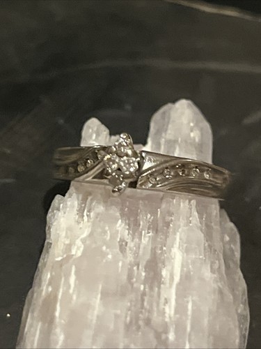Sterling silver diamond ring Vintage cluster - Picture 10 of 16