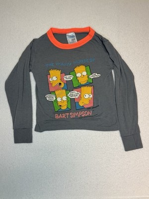 Vintage 1990 Bart Simpson Long Sleeve Ringer Shirt Youth Pajama Top Size S 8-10