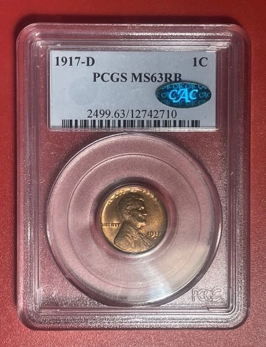 New Listing1917 D Lincoln Cent, PCGS Graded MS63, Red/Brown (RB). CAC Sticker. Pretty Cent.