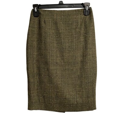 Escada Vintage Plaid Wood Silk Skirt size 34 US 4-6 Green