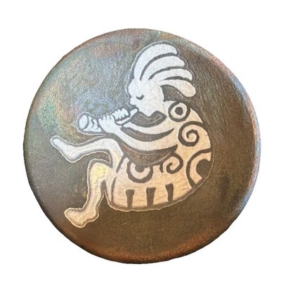 1980s Jeremy Diller Pottery Iridescent Raku Kokopelli Signed Plate Wall Hanging