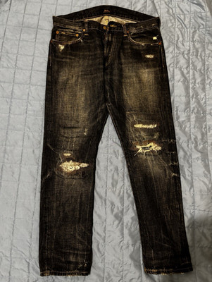 Polo Ralph Lauren Men's Slim Fit Tapered Dark Wash Distressed Denim Jeans
