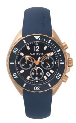 Nautica Newport Bronze steel case Blue Rubber Dial Chrono Men's Watch NAPNWP007