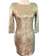 Vintage 80's Silver & Gold Sequin Stretch Mini Party Prom Dress Sz S
