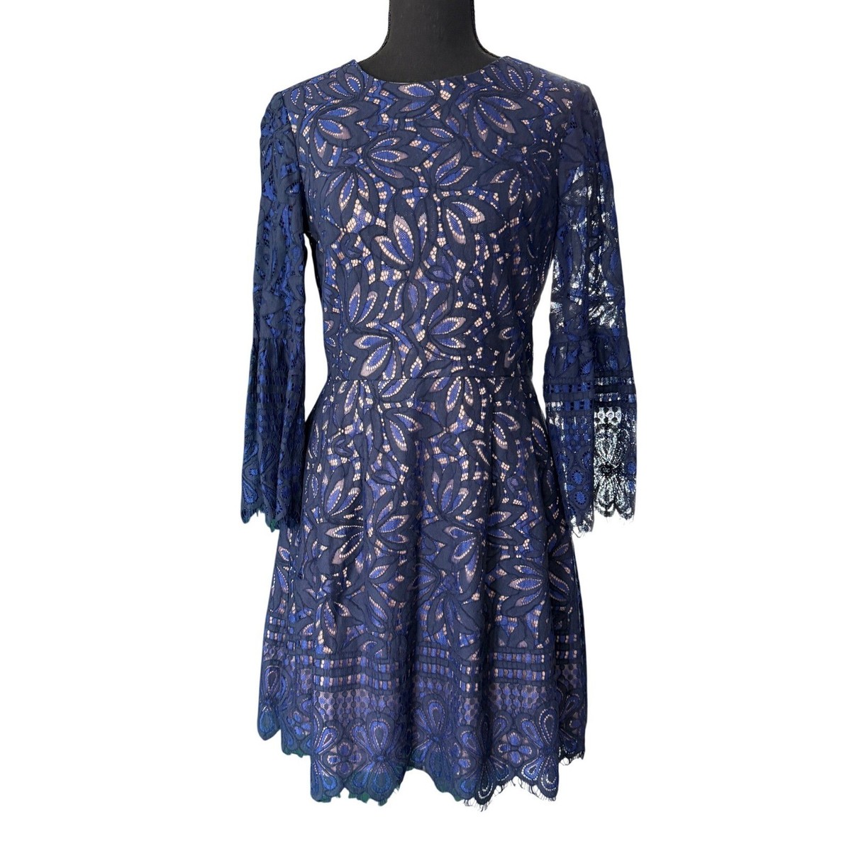 Eliza J Lace Fit Flare and Dress Size 6 Navy Blue Elegant Cocktail Wedding Guest Eliza J Lace Fit Flare and Dress Size 6 Navy Blue Elegant Cocktail Wedding Guest