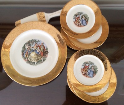 Royal 8 Pieces Cake Set Plates Tea Coffee - Incrusted 22K Gold Courting Couple