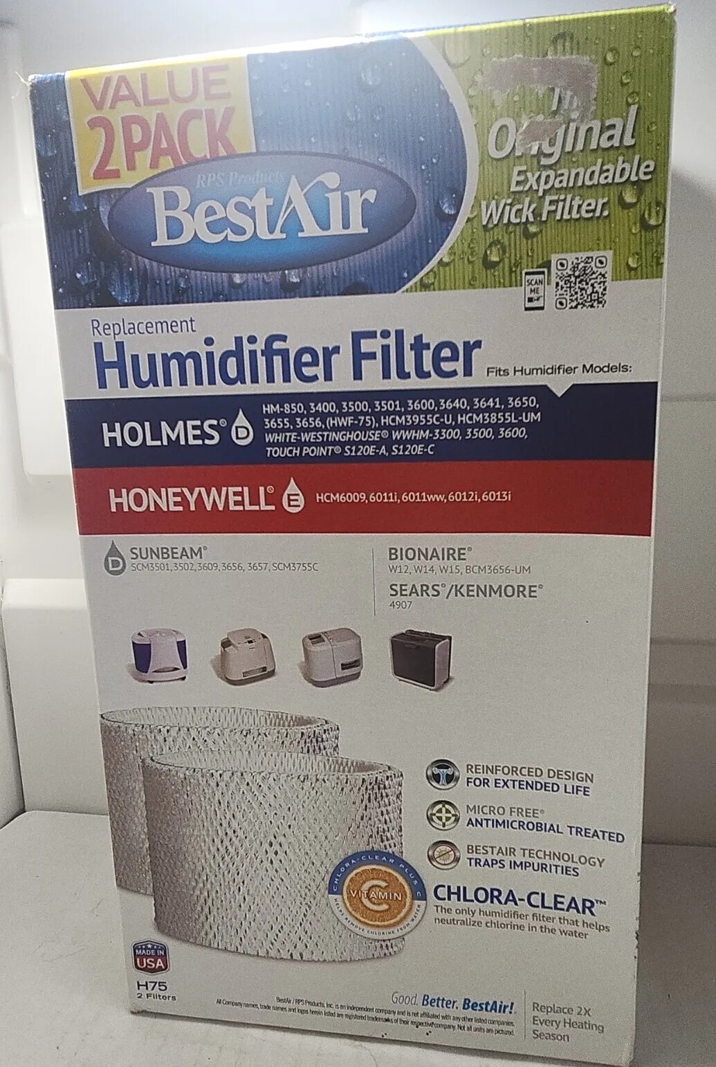 BestAir H75 2-Pack Humidifier Replacement Wick Filters Honeywell Sunbeam Sears 