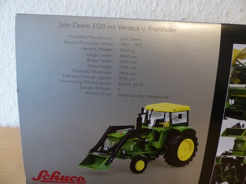 Schuco 450767800 modelo de coche John Deere 3120 con capota y frontal #nuevo en embalaje original# - Imagen 2 de 3